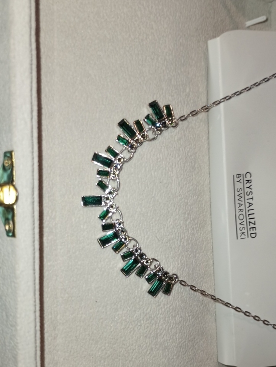 Swarovski Jewelry - Swarovski Silver Necklace with Green Baguette Crystals